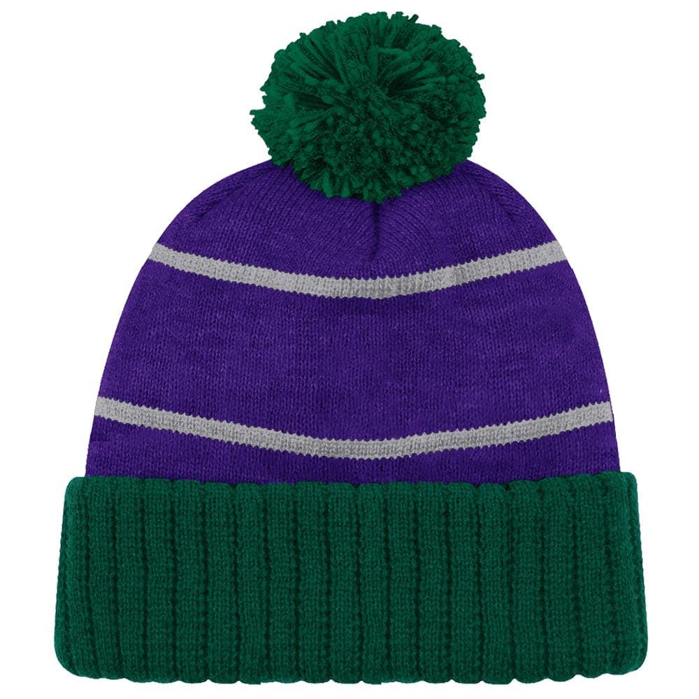 Anaheim Mighty Ducks NHL Team Colour Stripe Pom Knit Beanie - Purple/Green