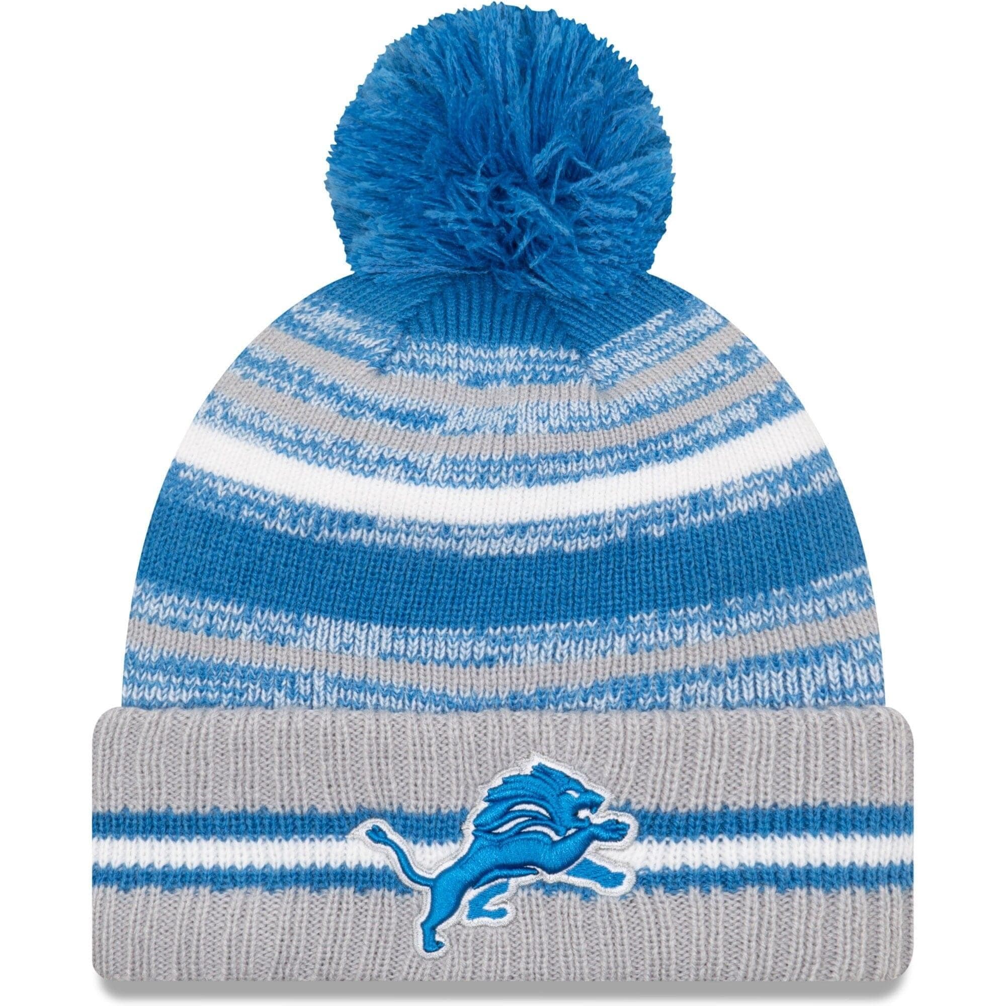 Detroit Lions New Era NFL 2021 Sideline Team Pom Knit Beanie - Blue