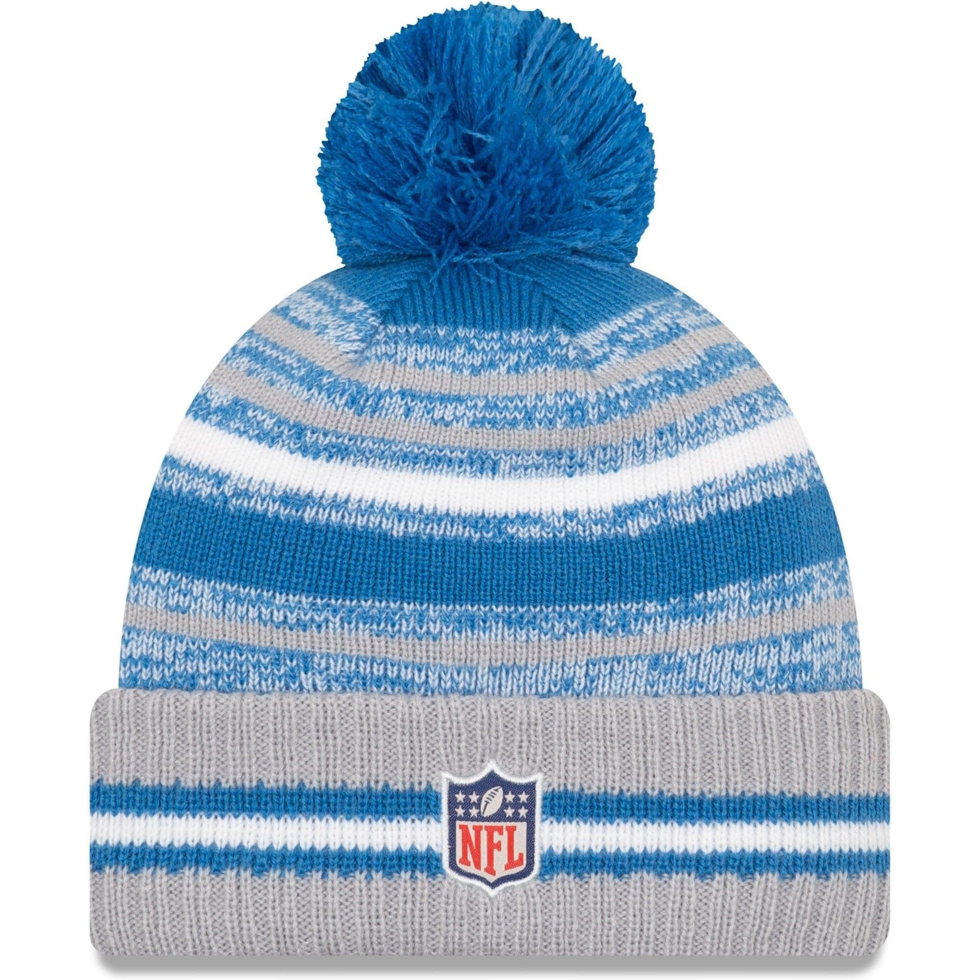 Detroit Lions New Era NFL 2021 Sideline Team Pom Knit Beanie - Blue