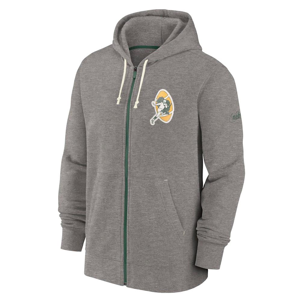 Green Bay Packers Nike NFL Historic Full Zip Fleece Hoodie Jumper - Grey