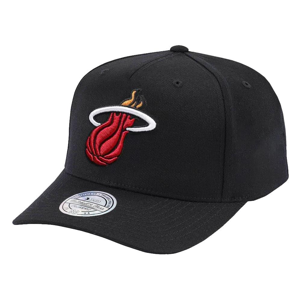 Miami Heat Mitchell & Ness NBA 110 Team Logo Curve Snapback Hat - Black
