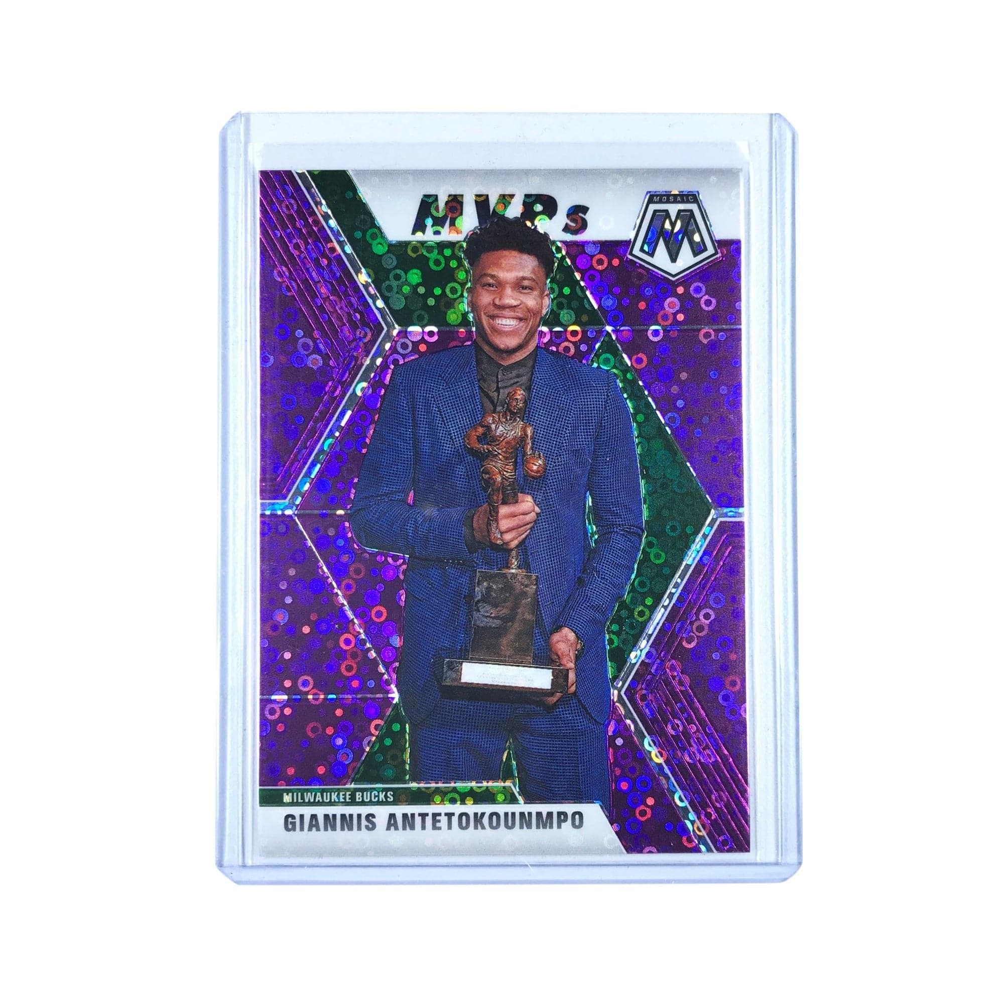 Giannis Antetokounmpo Milwaukee Bucks 2019-20 Panini Mosaic NBA MVP /50 Purple Card