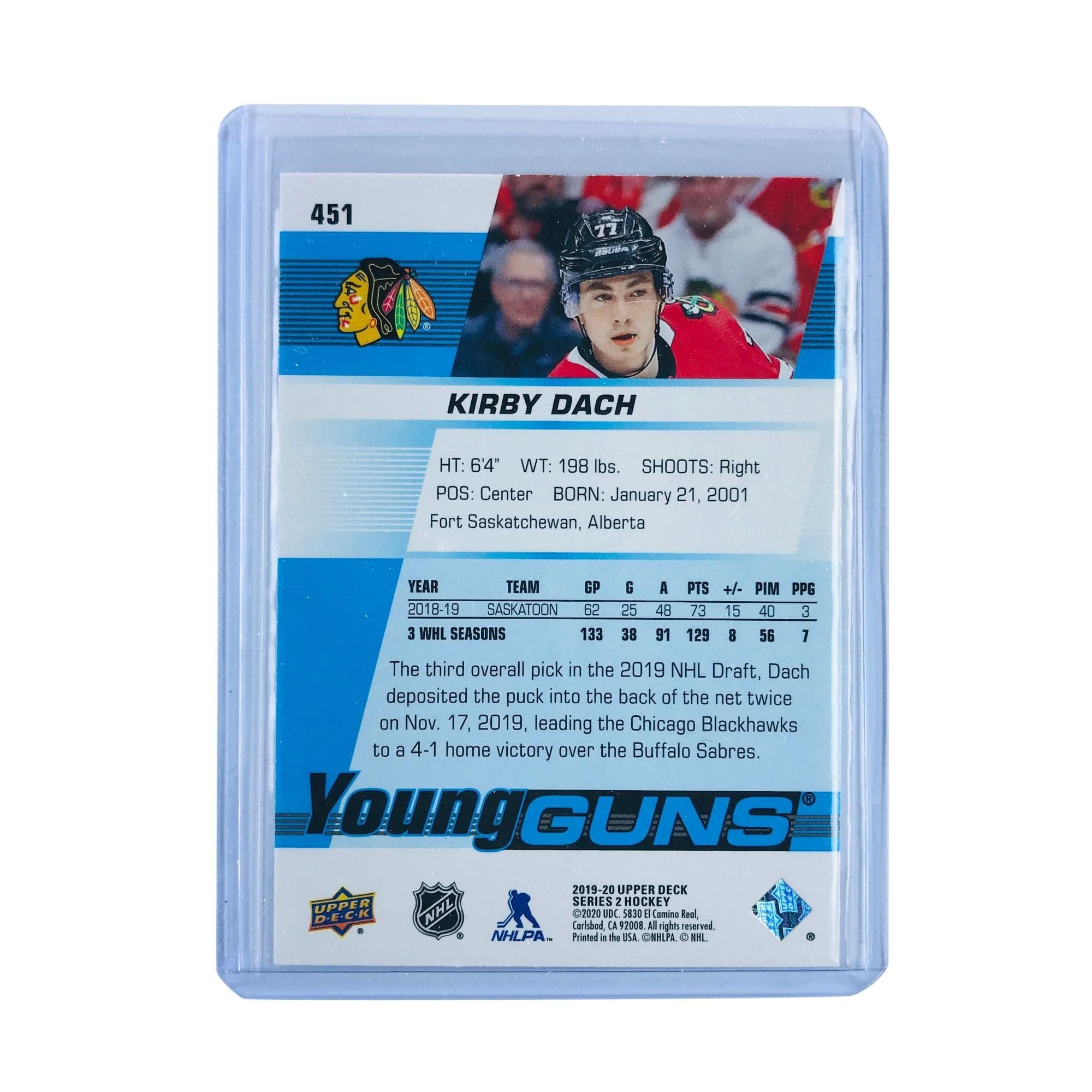 Kirby Dach Chicago Blackhawks 2019-20 Upper Deck Series 2 NHL Young Guns Card