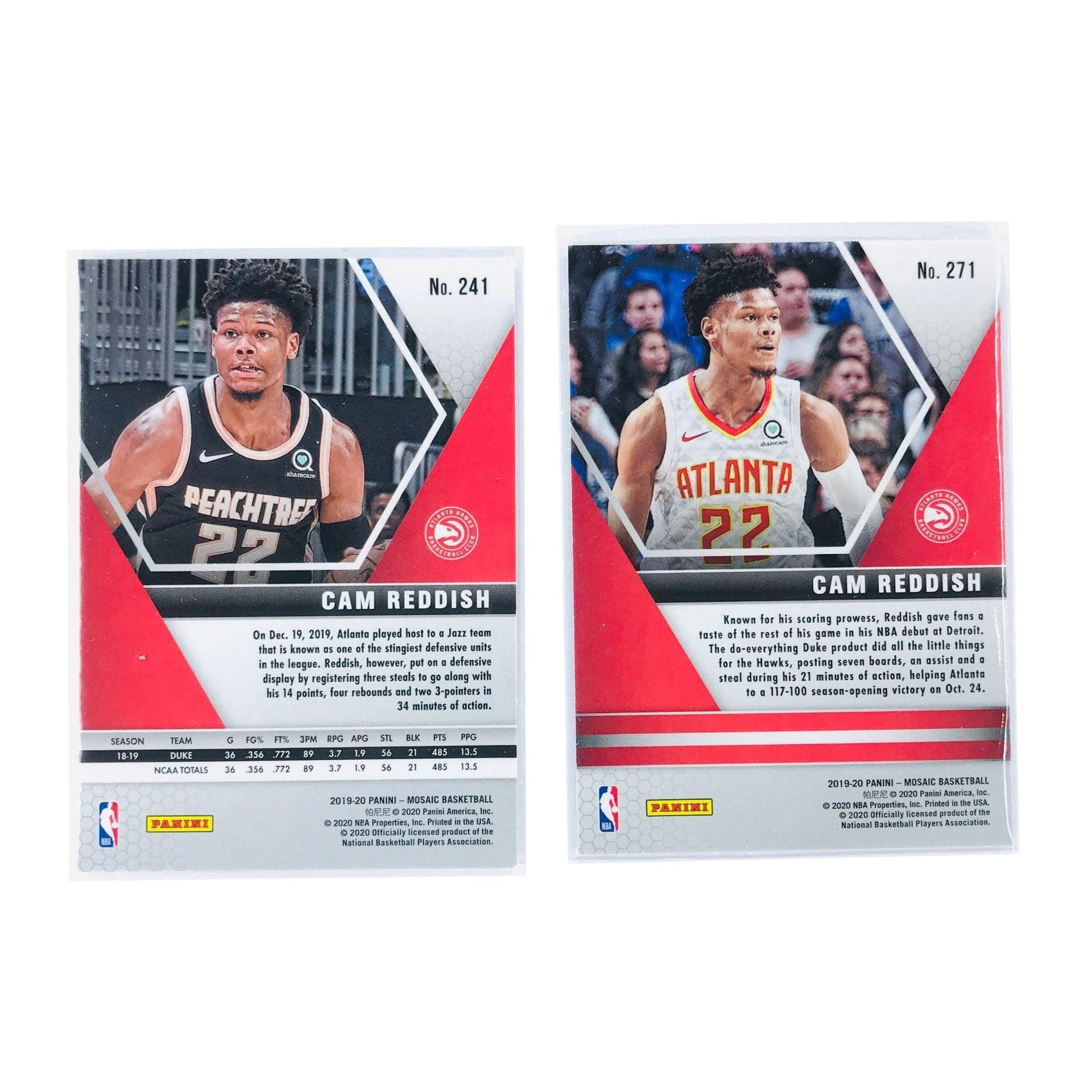 Cam Reddish Atlanta Hawks 19-20 Panini NBA Mosaic 2 Rookie Card Set