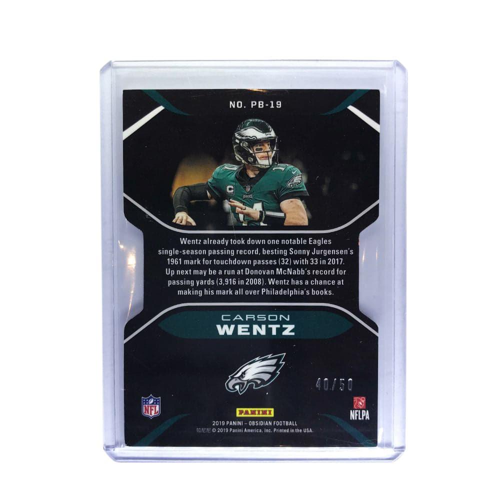 Carson Wentz Philadelphia Eagles 2019 Panini Obsidian NFL Pitch Black Red 40/50 Card