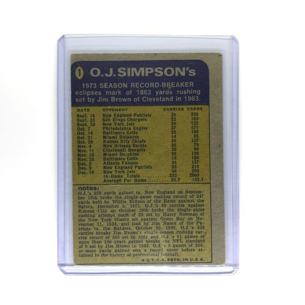 O.J. Simpson Buffalo Bills 1974 NFL Topps #1 Rushing Leader Card