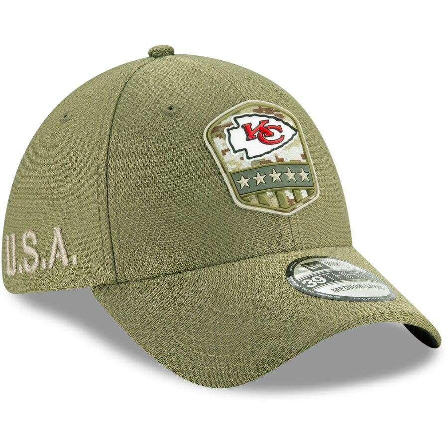 Kansas City Chiefs New Era NFL 2019 Salute To Service 39THIRTY Stretch-Fit Curve Hat - Army