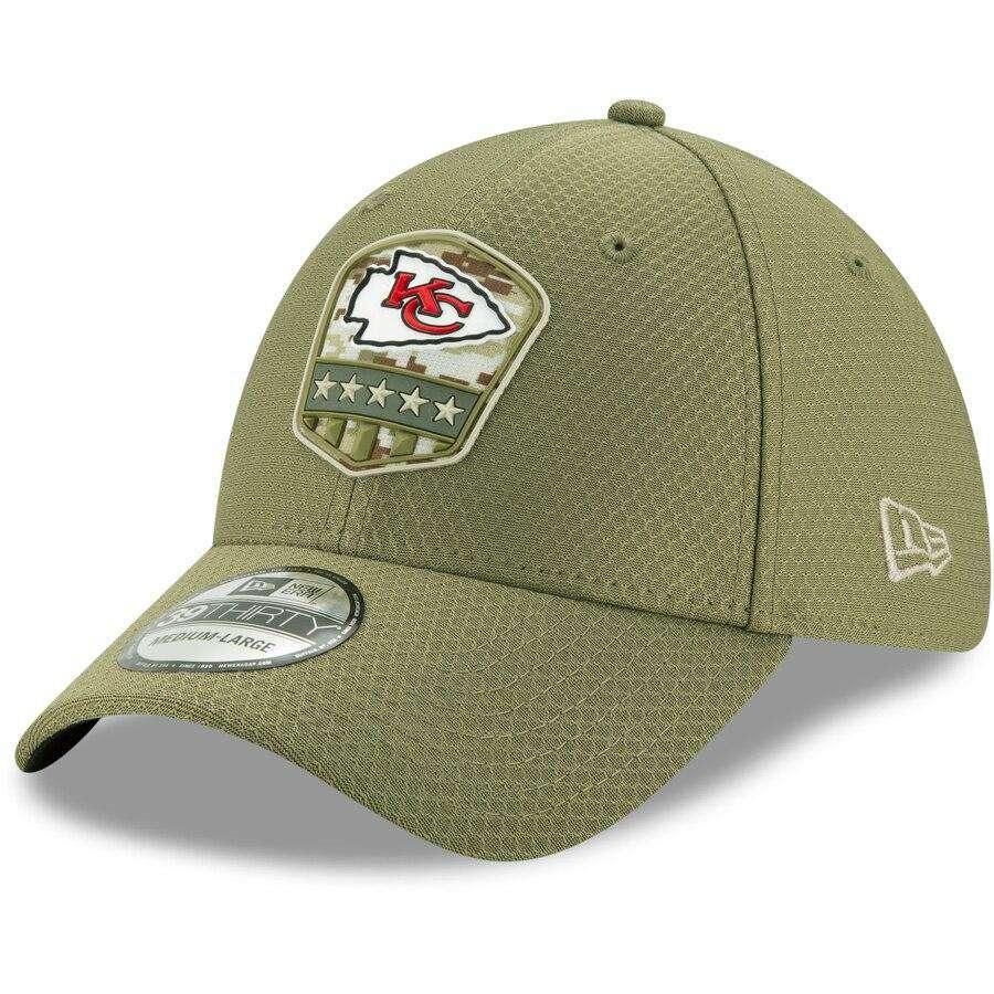 Kansas City Chiefs New Era NFL 2019 Salute To Service 39THIRTY Stretch-Fit Curve Hat - Army