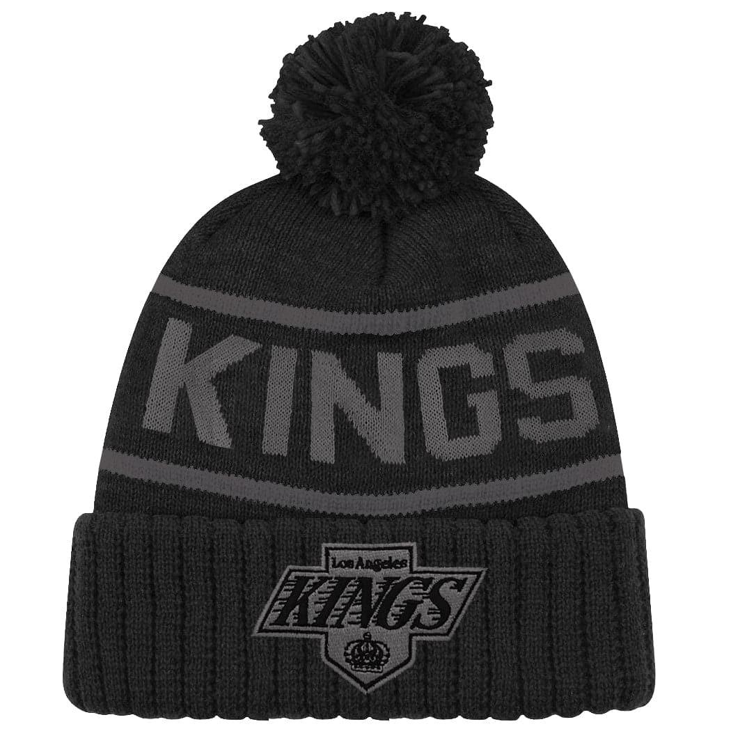 Los Angeles Kings NHL Triple Black On Black Pom Knit Beanie - Black