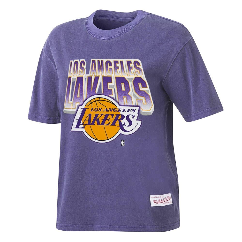 Womens Los Angeles Lakers Mitchell & Ness NBA 90's Block Blur Vintage T-Shirt - Faded Purple