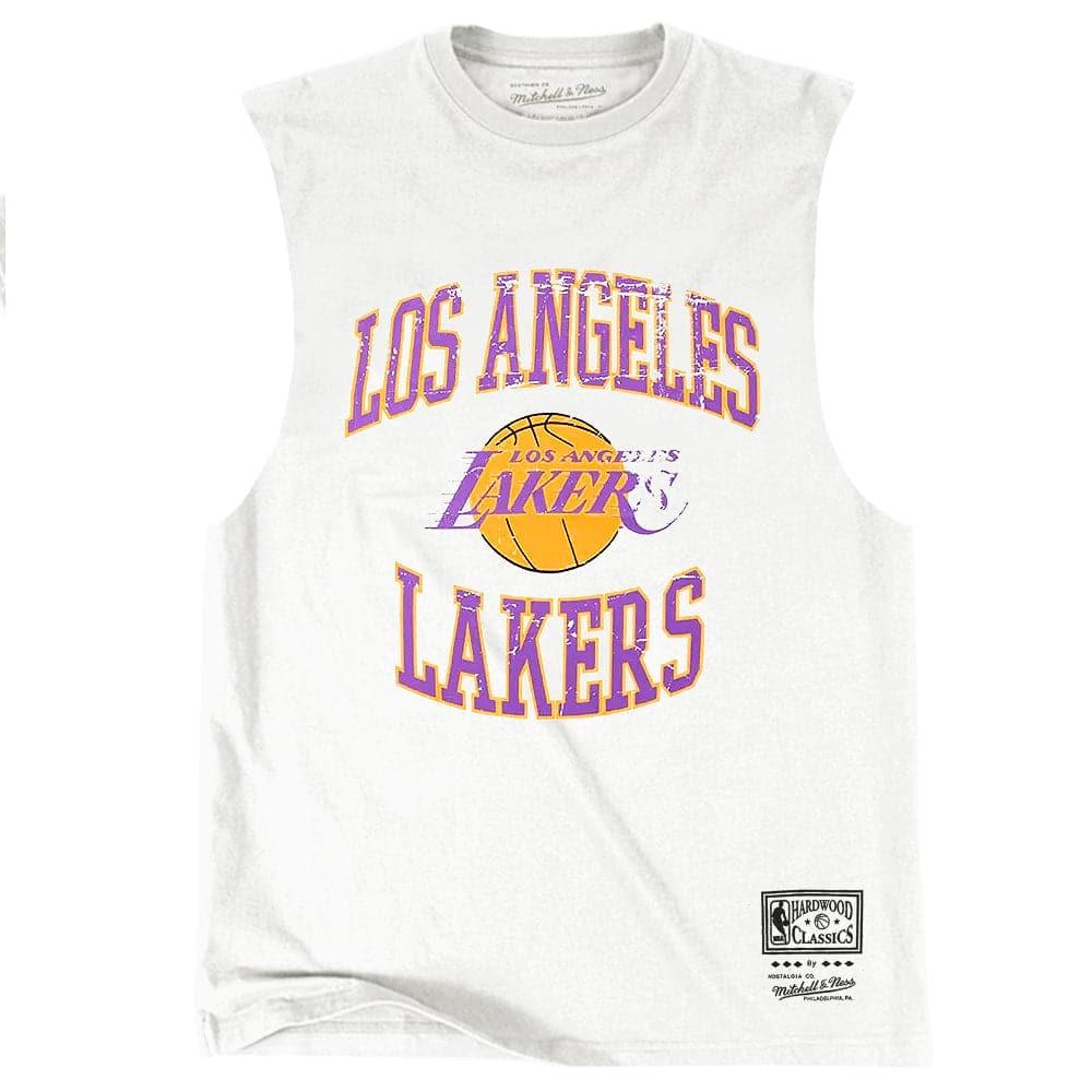 Los Angeles Lakers Mitchell & Ness NBA Vintage Crest Logo Muscle T-Shirt - White