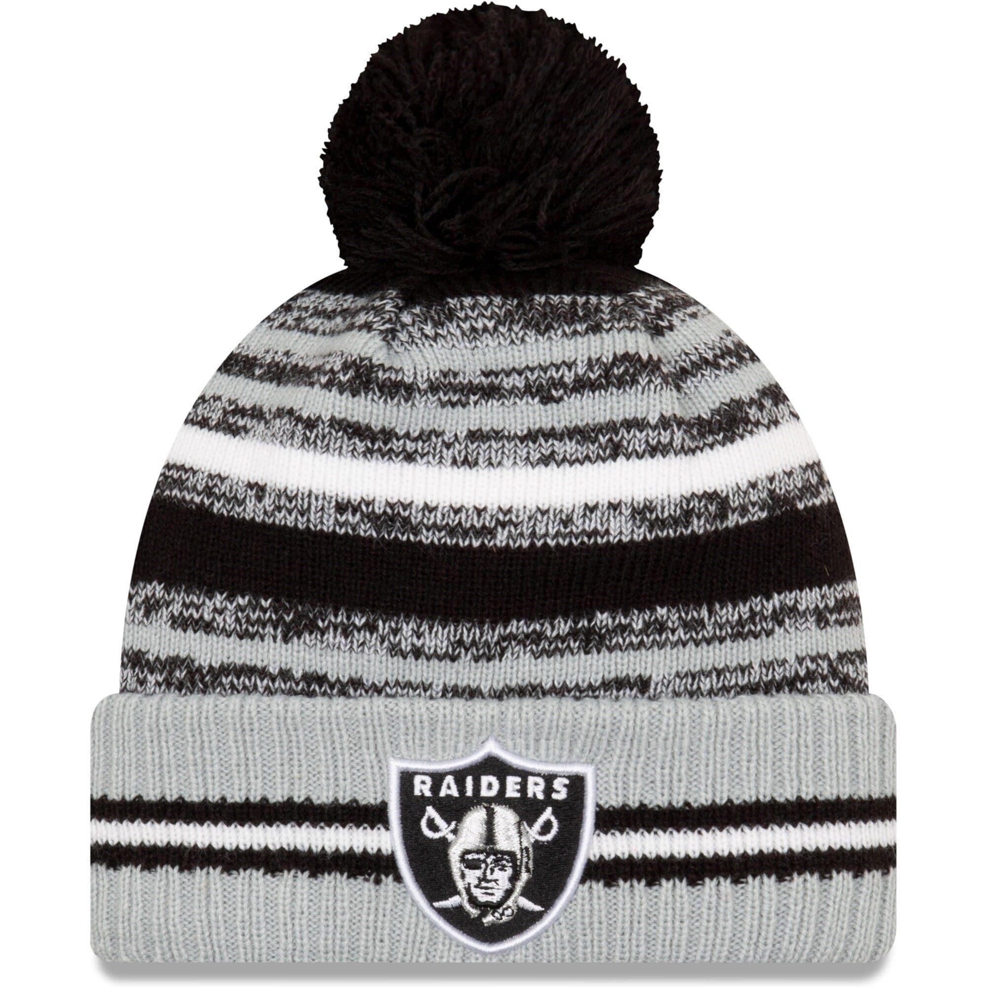 Las Vegas Raiders New Era NFL 2021 Sideline Team Pom Knit Beanie - Black