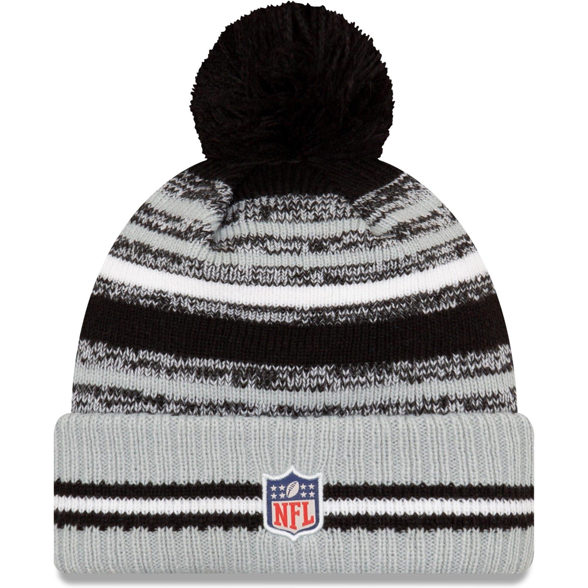 Las Vegas Raiders New Era NFL 2021 Sideline Team Pom Knit Beanie - Black