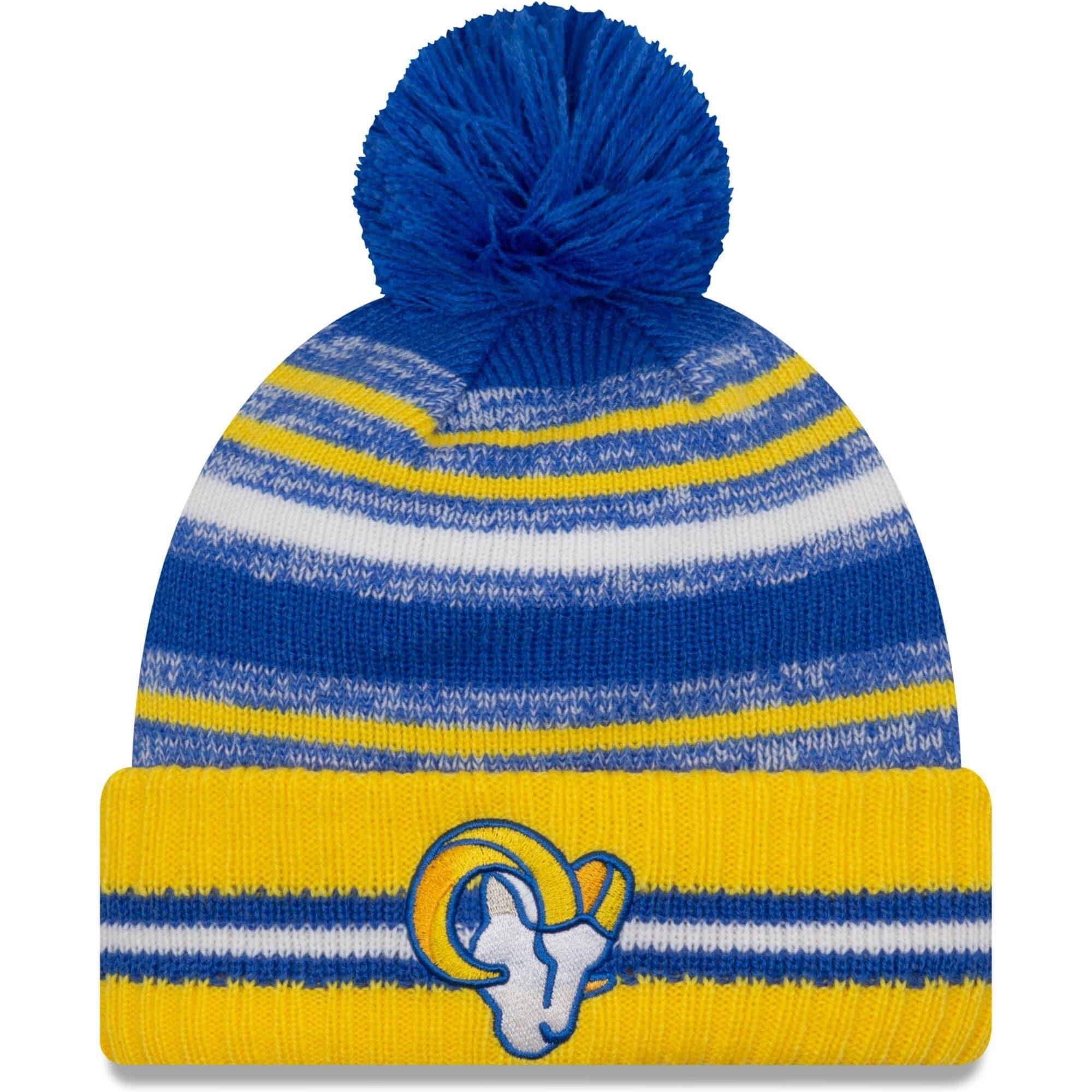 Los Angeles Rams New Era NFL 2021 Sideline Team Pom Knit Beanie - Blue