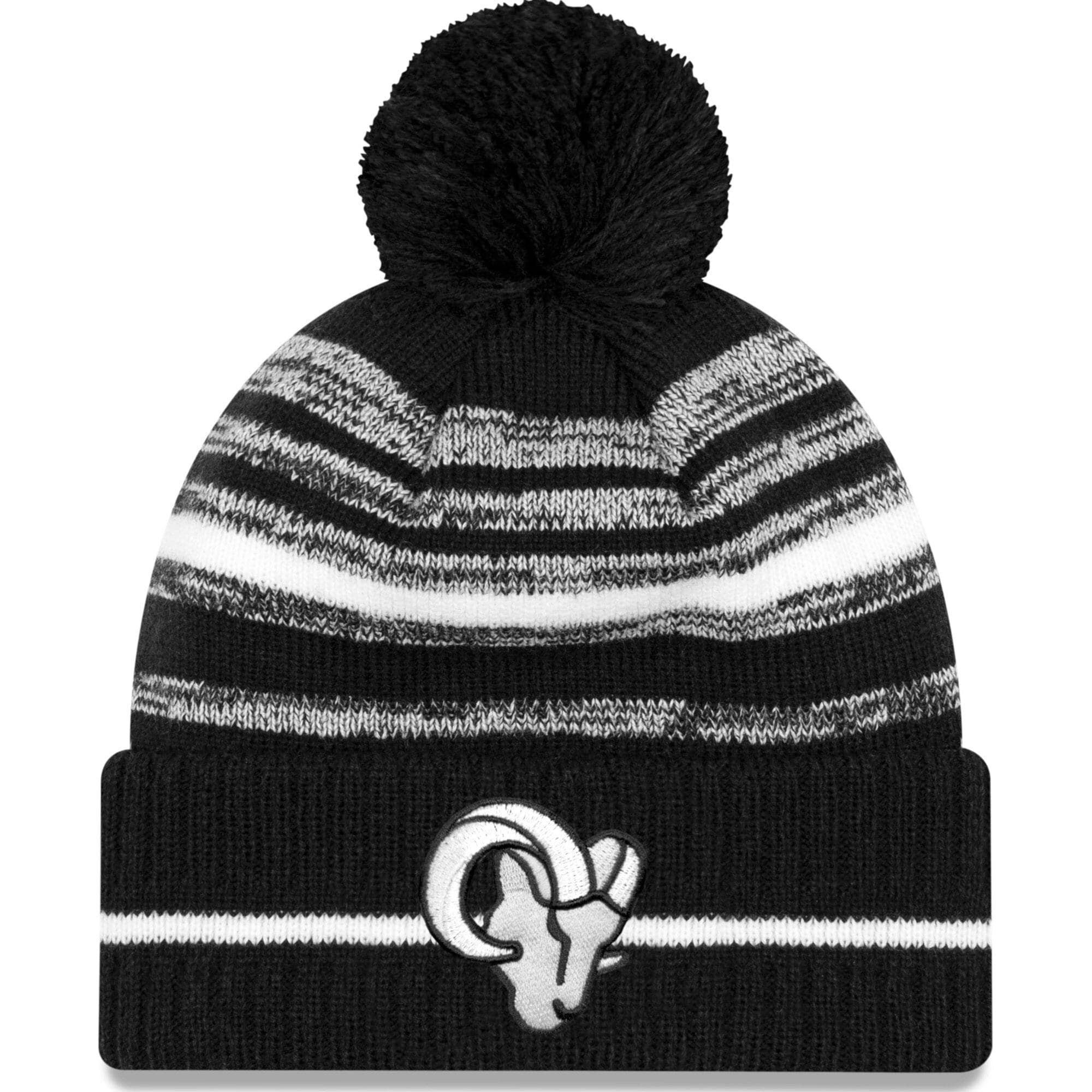 Los Angeles Rams New Era NFL 2021 Sideline Black & White Pom Knit Beanie - Black