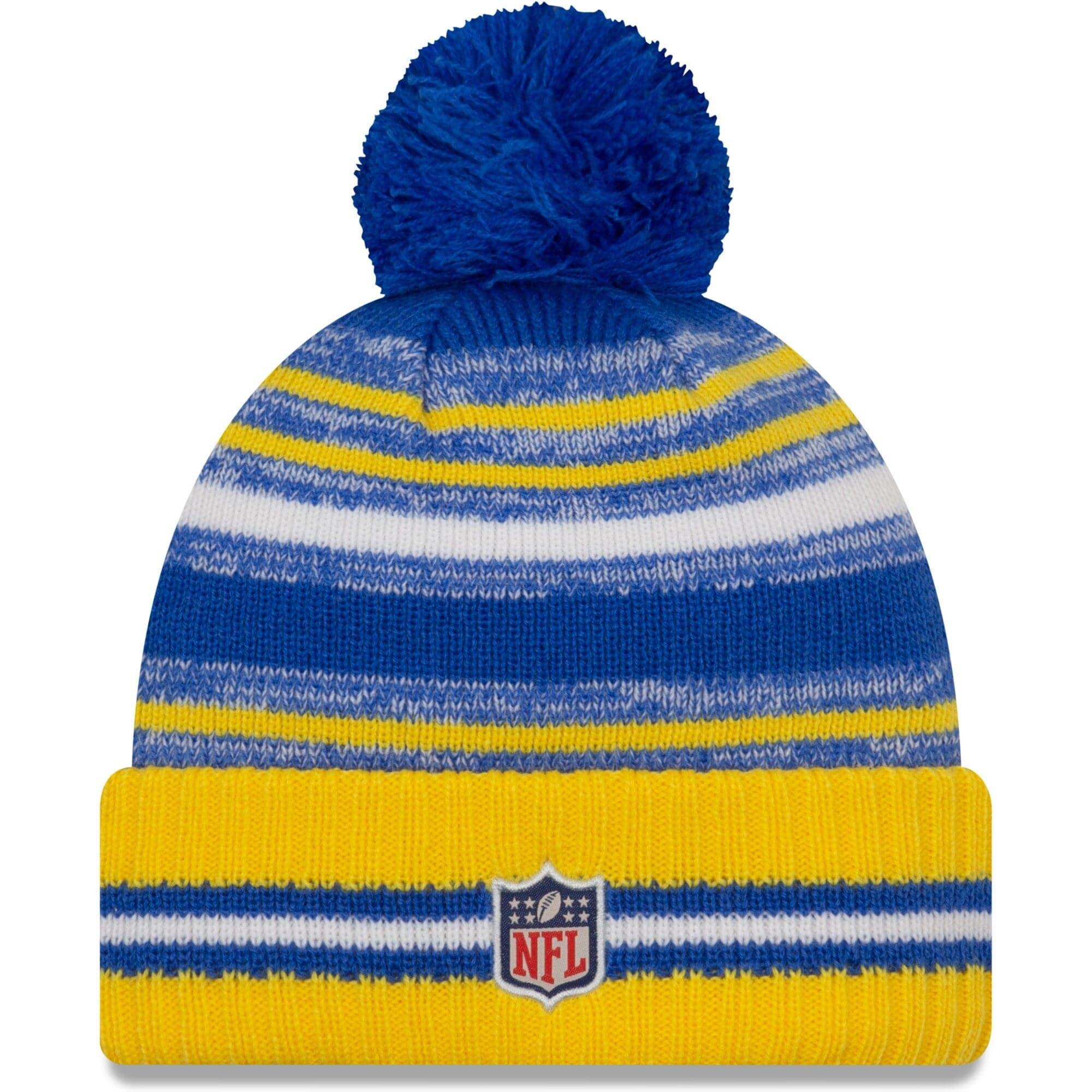 Los Angeles Rams New Era NFL 2021 Sideline Team Pom Knit Beanie - Blue
