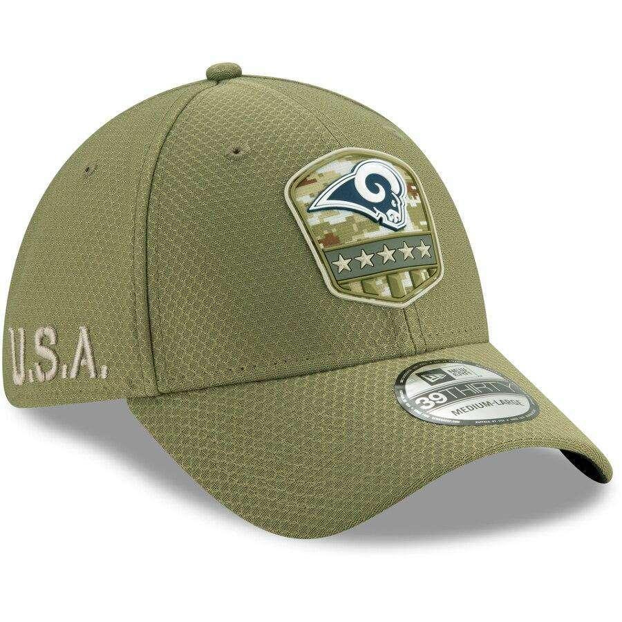 Los Angeles Rams New Era NFL 2019 Salute To Service 39THIRTY Stretch-Fit Curve Hat - Army