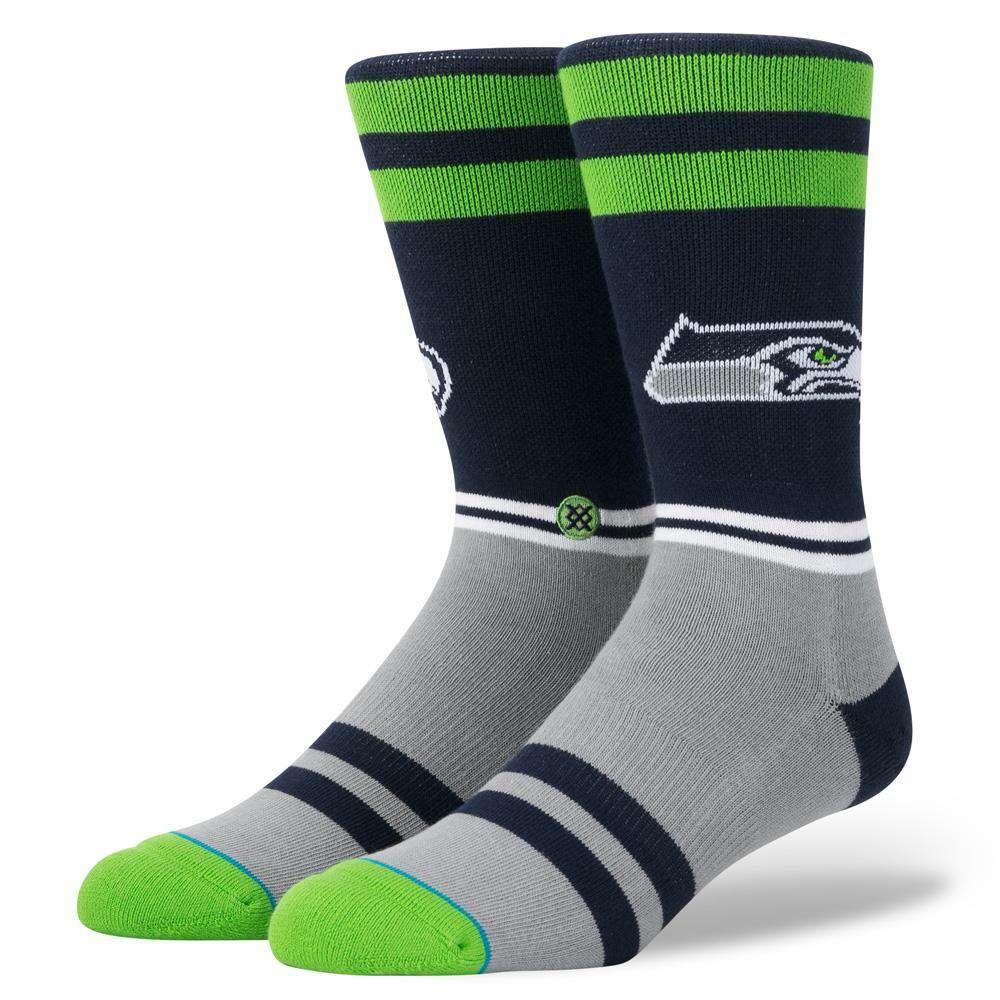 Seattle Seahawks Stance NFL Logo Stripe Crew Socks - Navy