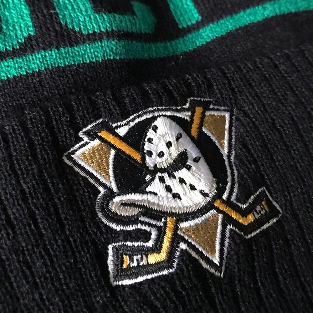 Anaheim Mighty Ducks NHL Team Colour Stripe Pom Knit Beanie - Black