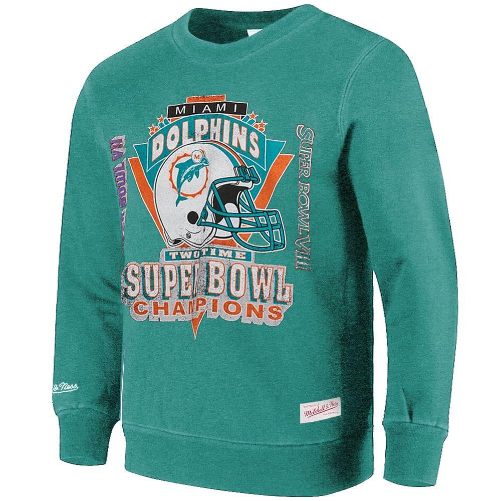 Miami Dolphins Mitchell & Ness NFL Champs Vintage Crew Jumper - Faded Teal