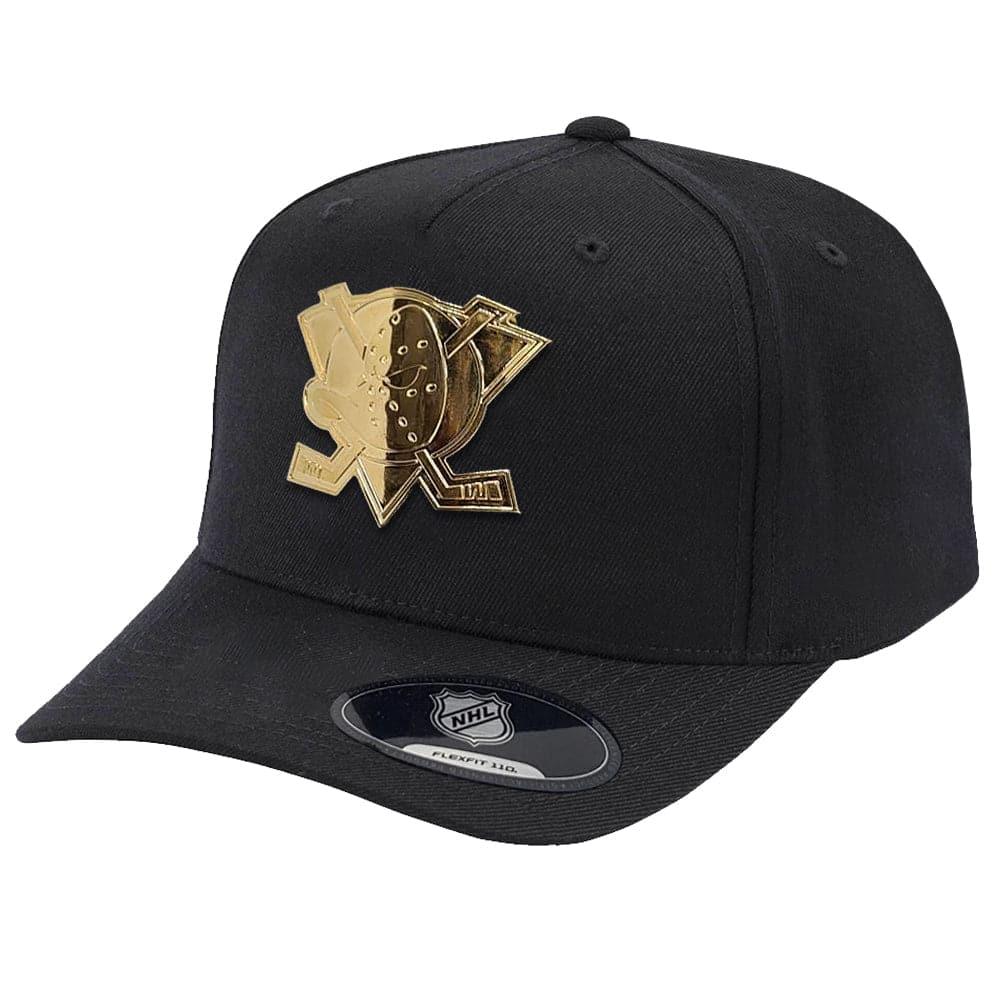 Anaheim Mighty Ducks NHL Gold Enamel Logo 110 Curve Snapback Hat - Black