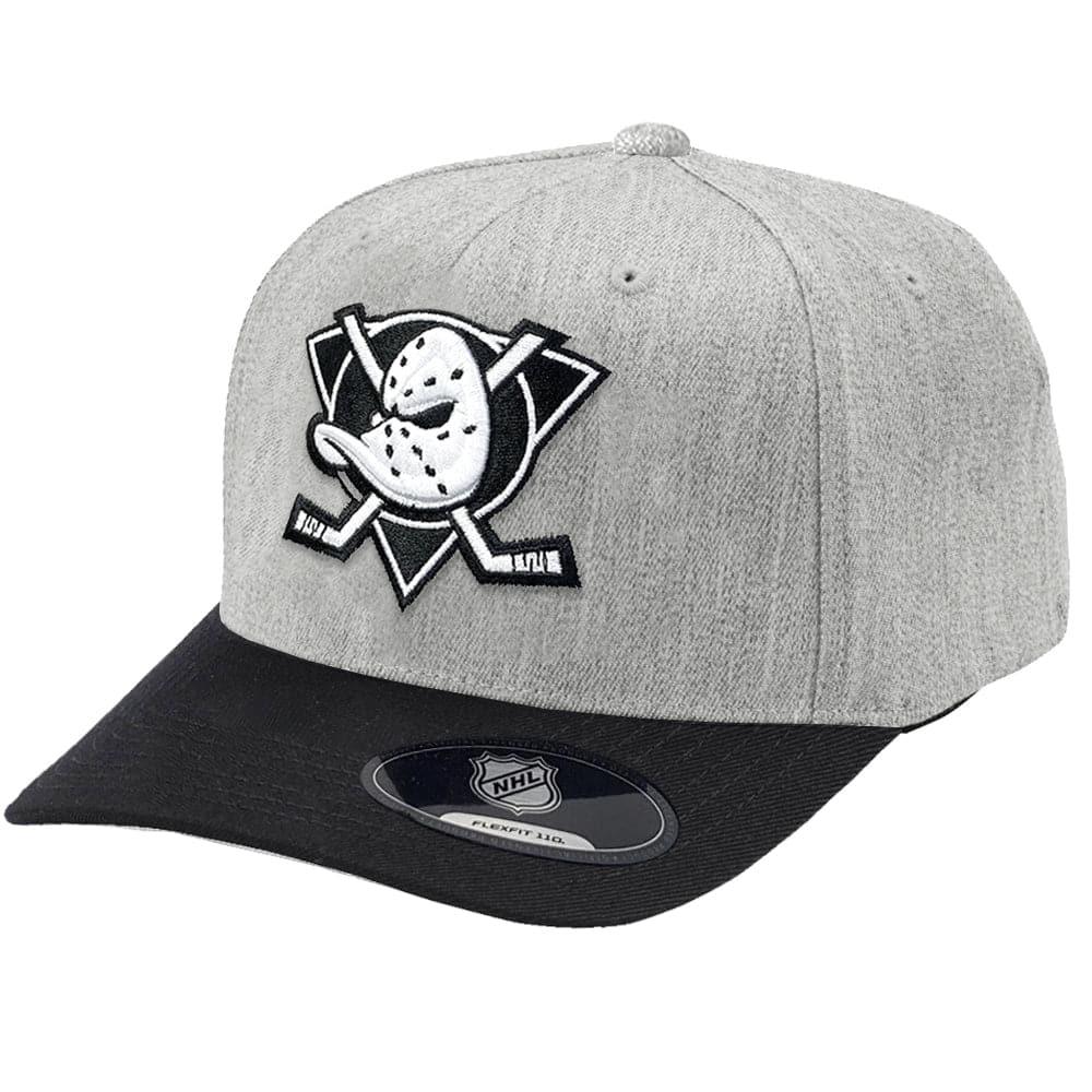 Anaheim Mighty Ducks NHL Black & White 2 Tone 110 Curve Snapback Hat - Heather