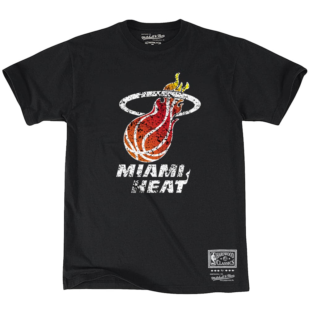 Miami Heat Mitchell & Ness NBA HWC Distressed Logo T-Shirt - Black