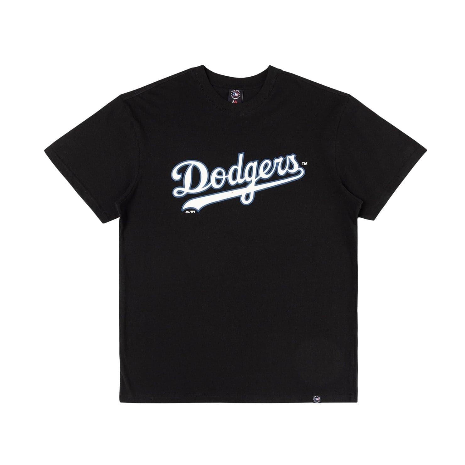 Los Angeles Dodgers Majestic MLB Outline Wordmark Vintage T-Shirt- Faded Black