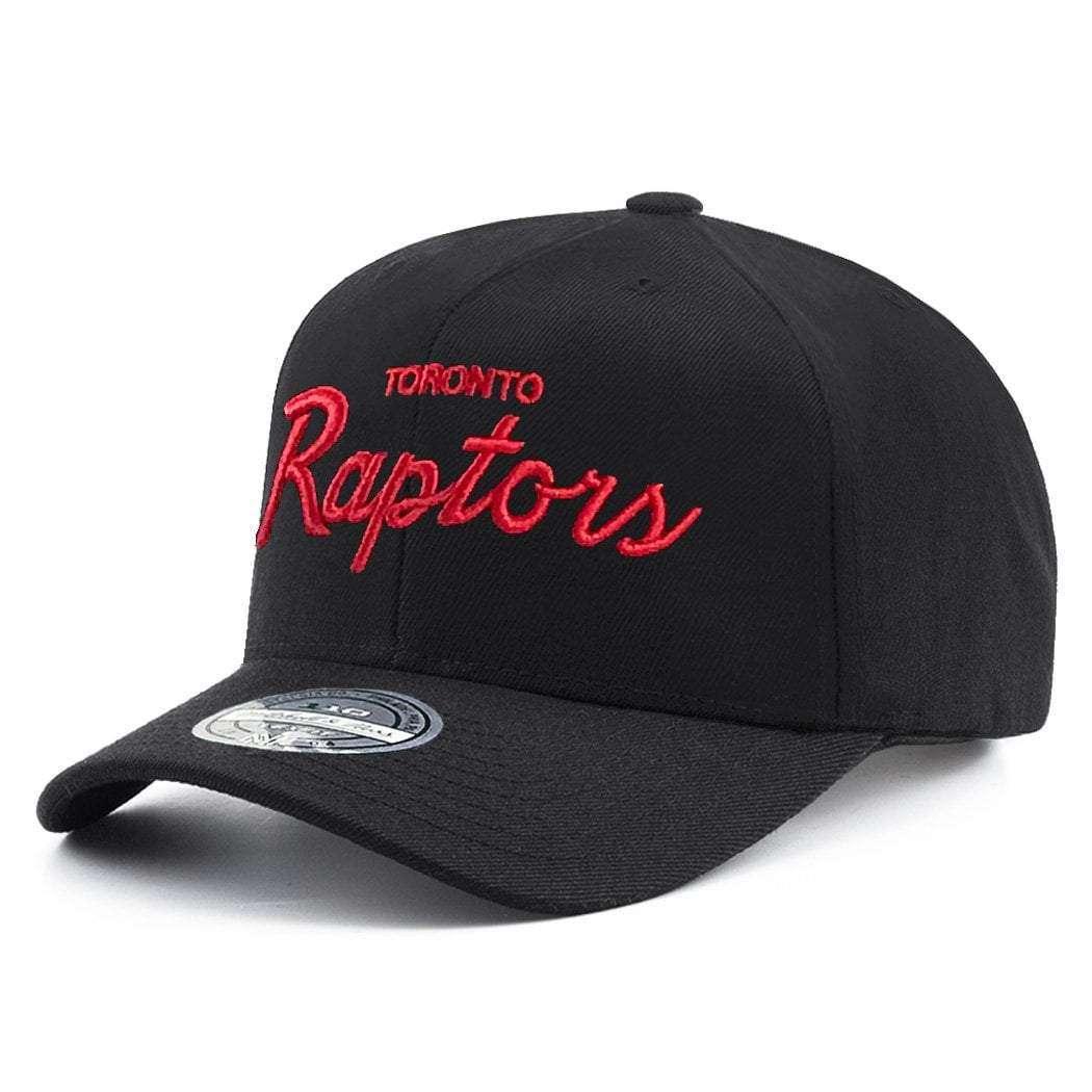 Toronto Raptors Mitchell & Ness NBA 110 Script Curve Snapback Hat - Black