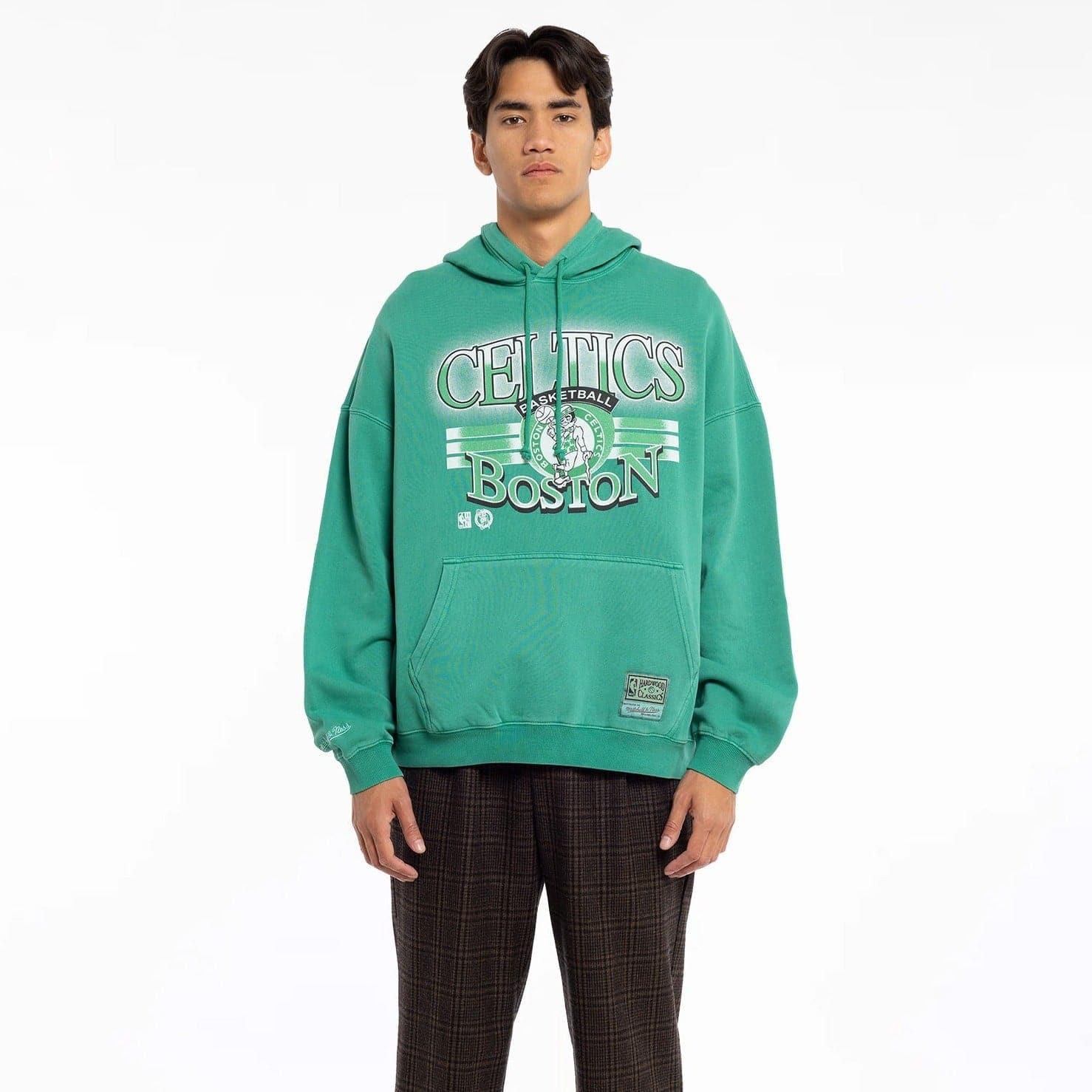 Boston Celtics Mitchell & Ness NBA Glow Vintage Hoodie Jumper - Faded Green