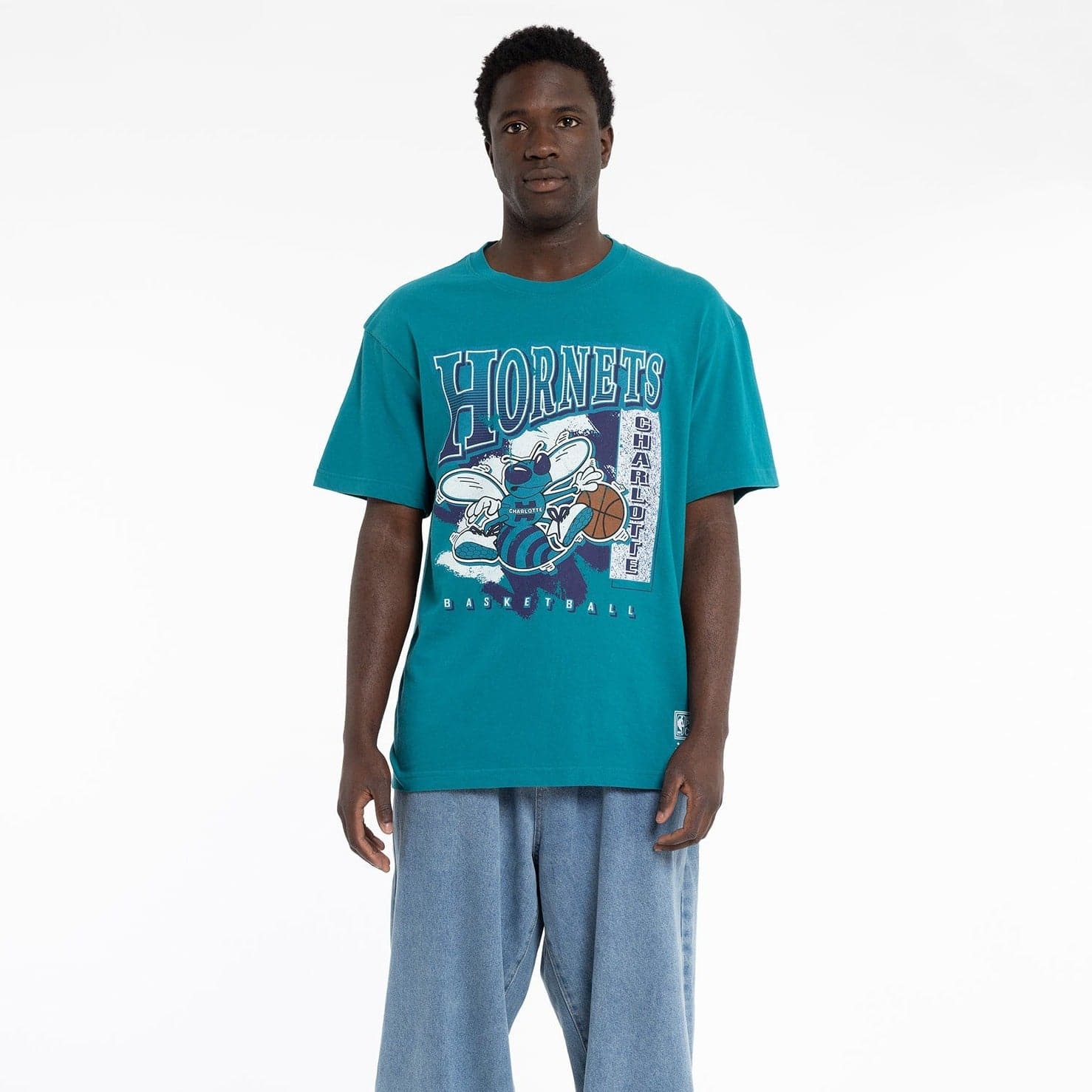 Charlotte Hornets Mitchell & Ness NBA Brush Off Vintage T-Shirt - Faded Teal