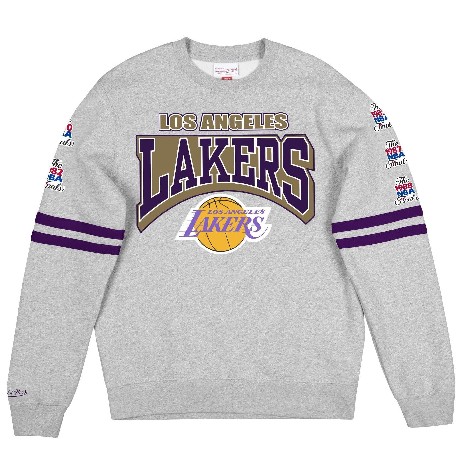 Los Angeles Lakers Mitchell & Ness NBA All Over Champs Premium Crew Jumper - Grey
