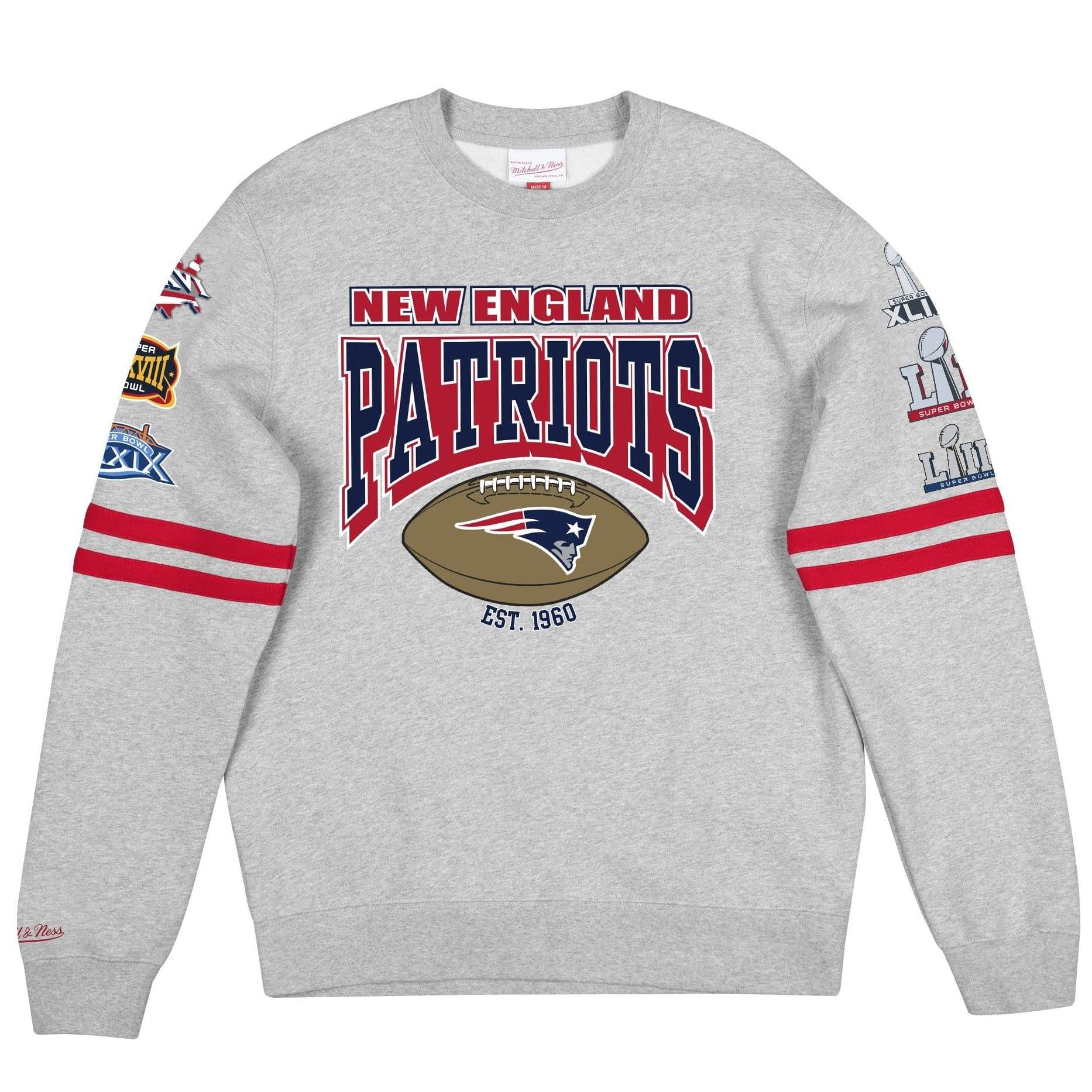 New England Patriots Mitchell & Ness NFL All Over Champs Premium Crew Jumper - Grey