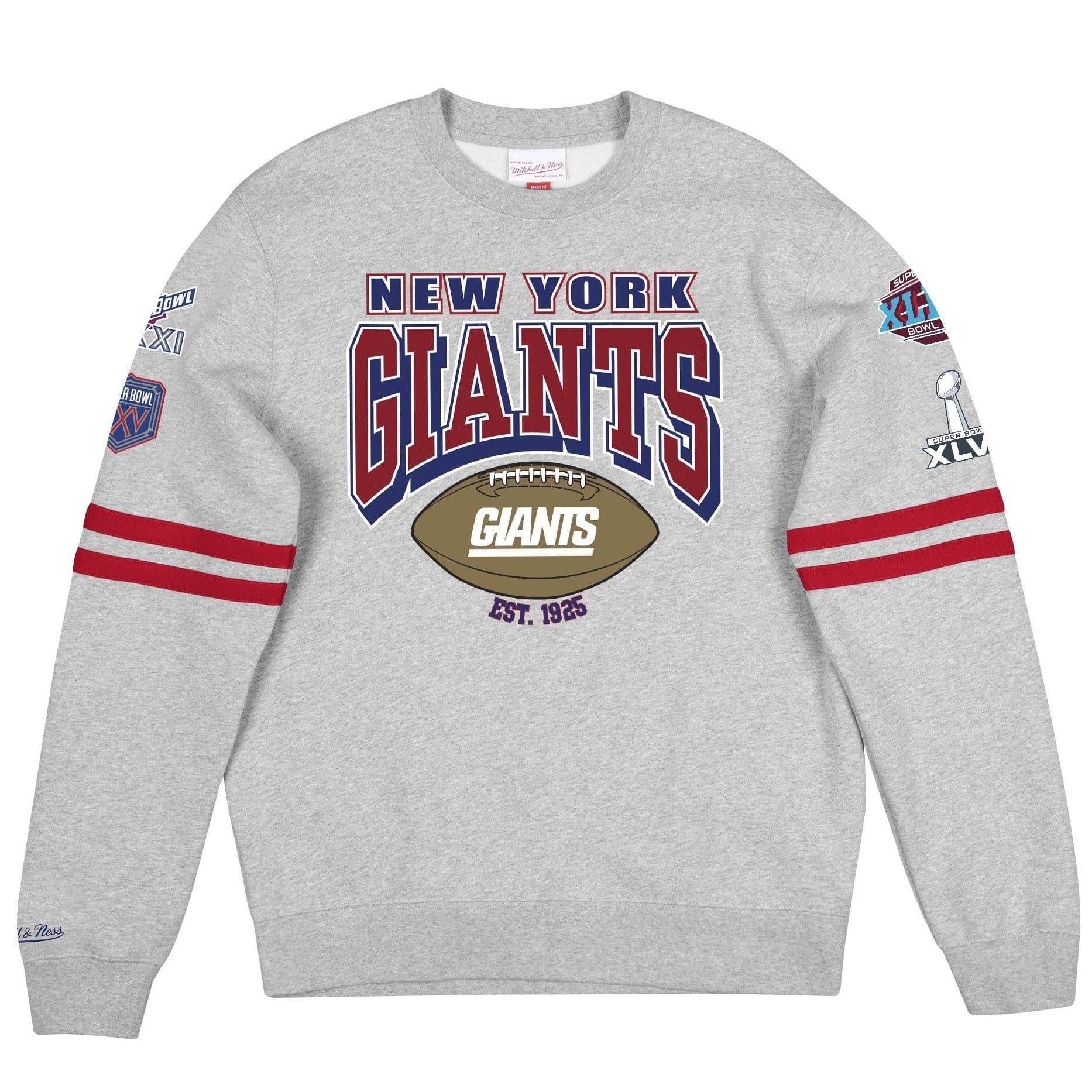 New York Giants Mitchell & Ness NFL All Over Champs Premium Crew Jumper - Grey