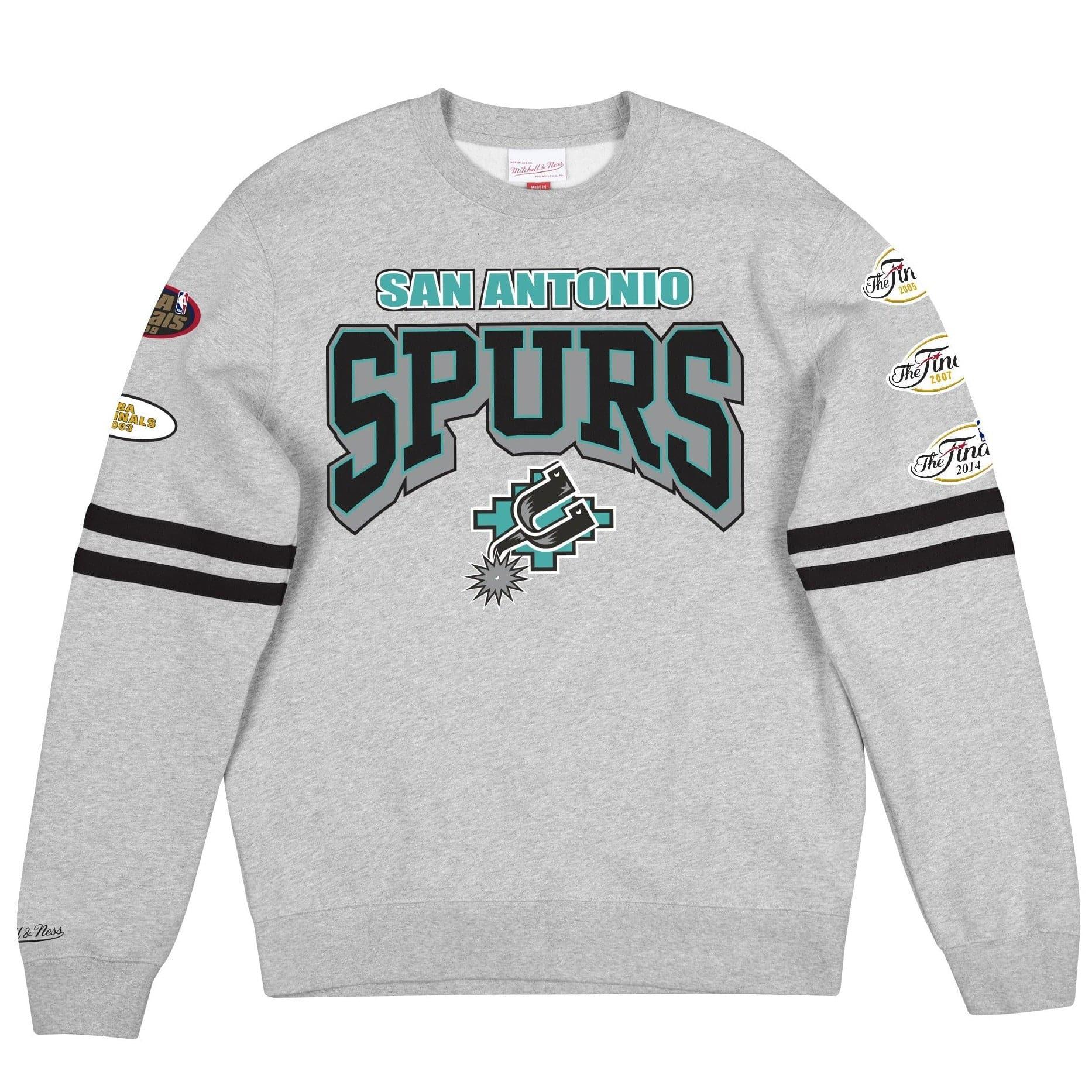 San Antonio Spurs Mitchell & Ness NBA All Over Champs Premium Crew Jumper - Grey