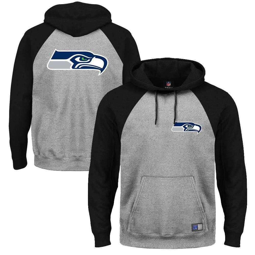 Seattle Seahawks Majestic NFL Raglan Marle Hoodie Jumper - Black/Steele
