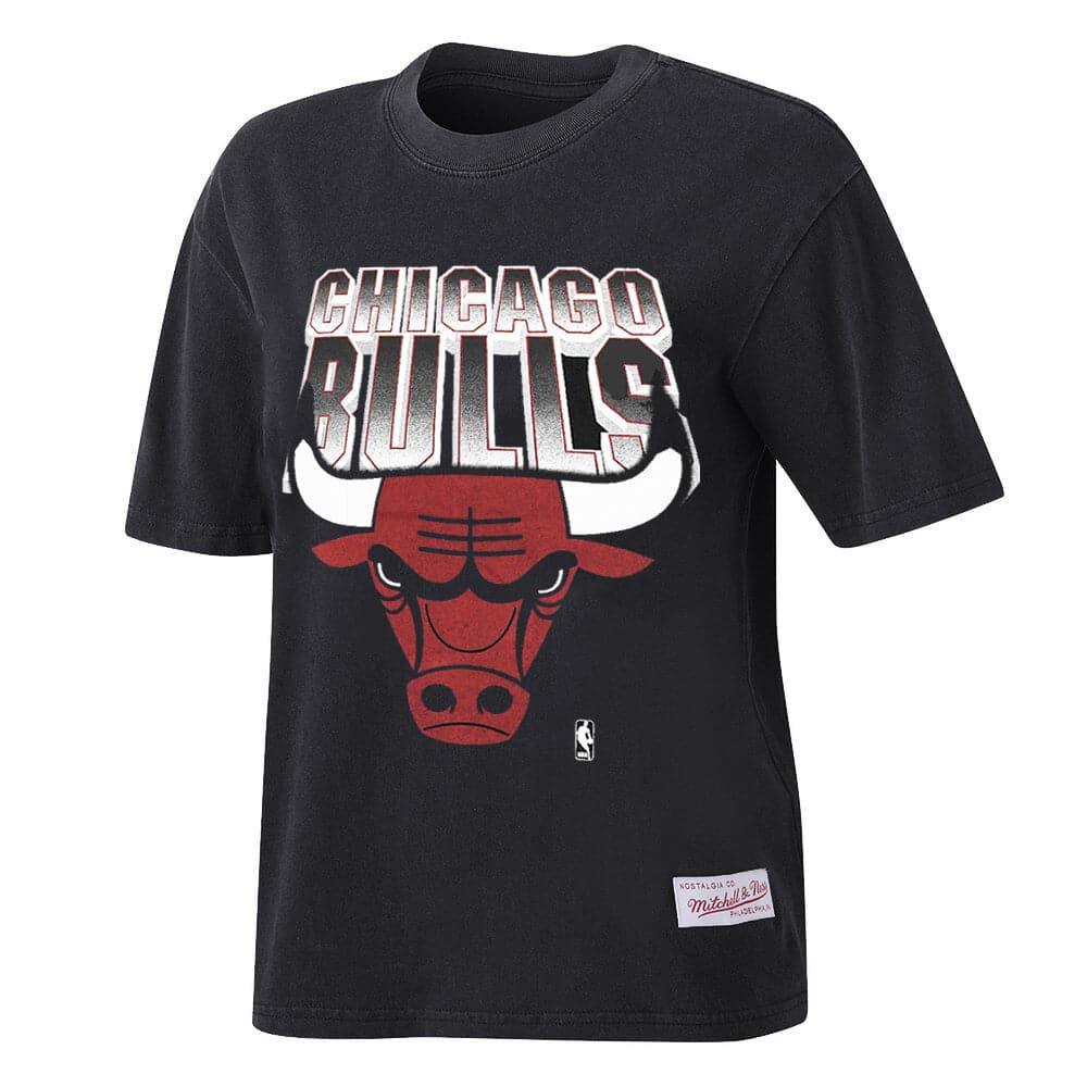 Womens Chicago Bulls Mitchell & Ness NBA 90's Block Blur Vintage T-Shirt - Faded Black