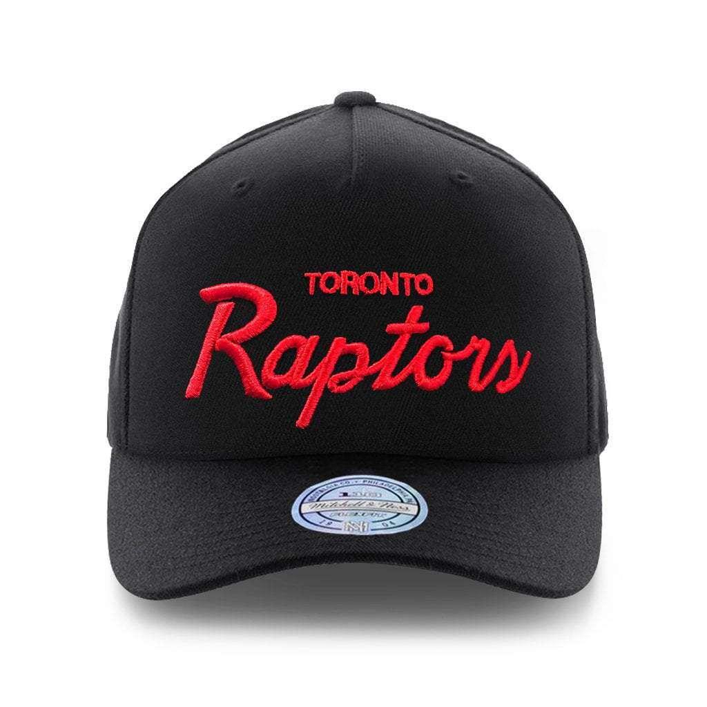 Toronto Raptors Mitchell & Ness NBA 110 Script Curve Snapback Hat - Black