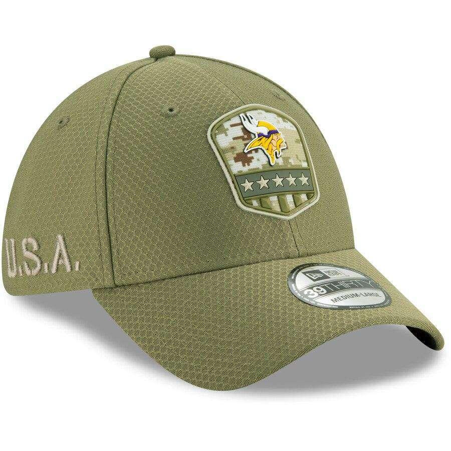 Minnesota Vikings New Era NFL 2019 Salute To Service 39THIRTY Stretch-Fit Curve Hat - Army