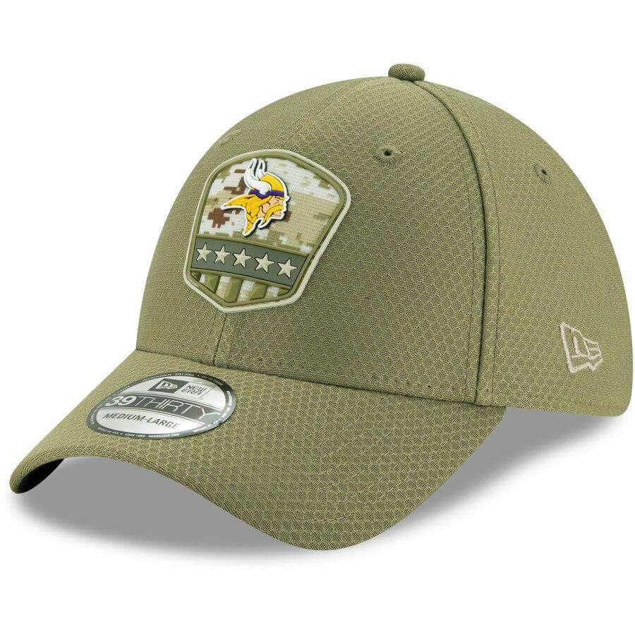 Minnesota Vikings New Era NFL 2019 Salute To Service 39THIRTY Stretch-Fit Curve Hat - Army