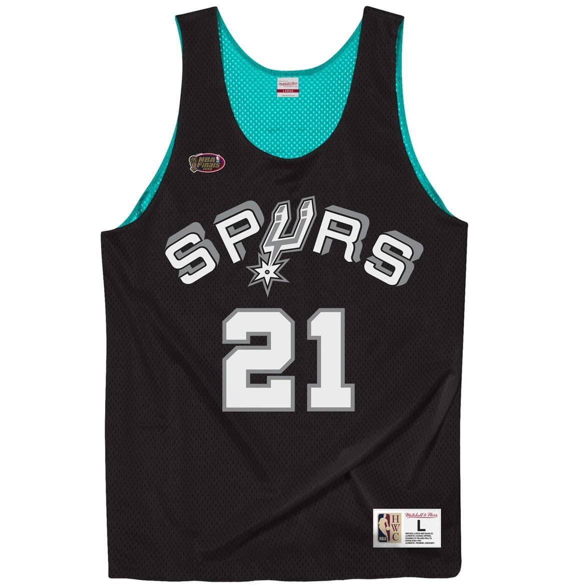 Tim Duncan San Antonio Spurs Mitchell & Ness NBA Reversible Mesh Tank - Black/Teal