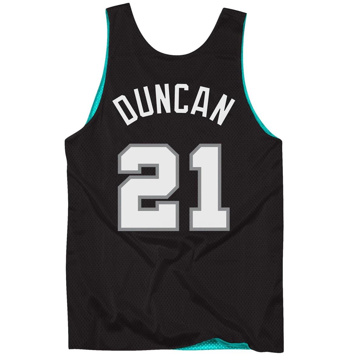 Tim Duncan San Antonio Spurs Mitchell & Ness NBA Reversible Mesh Tank - Black/Teal