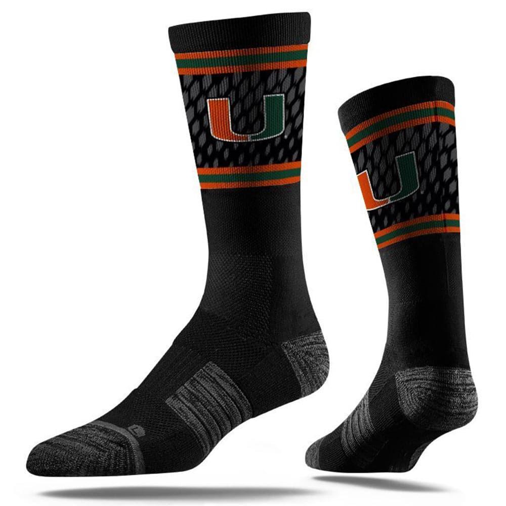 Miami Hurricanes Strideline NCAA Team Stripe Classic Crew Socks - Black