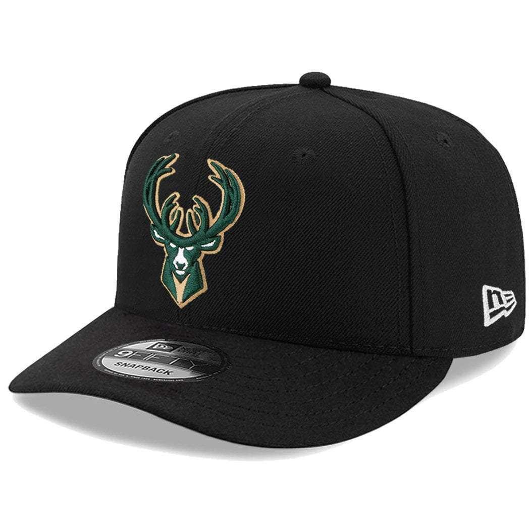 Milwaukee Bucks New Era NBA Team Pre-Curved 9FIFTY Snapback Hat - Black