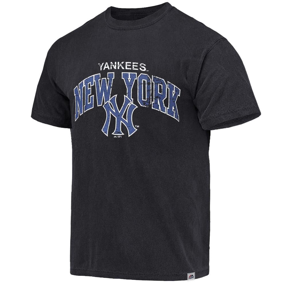 New York Yankees Majestic MLB Acid Wash Arch Vintage T-Shirt - Faded Black