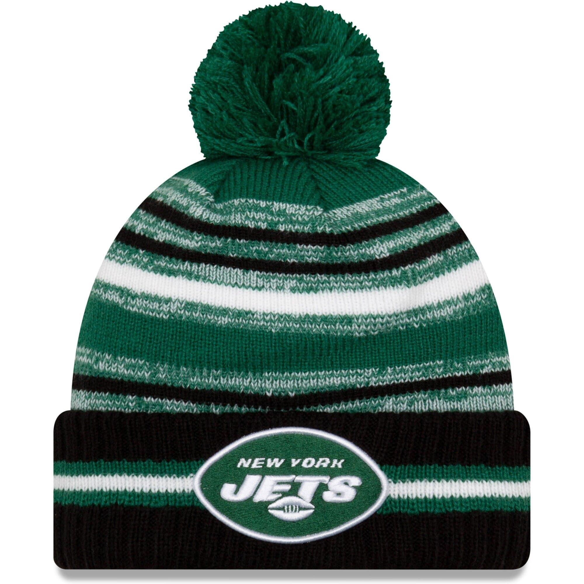 New York Jets New Era NFL 2021 Sideline Team Pom Knit Beanie - Green