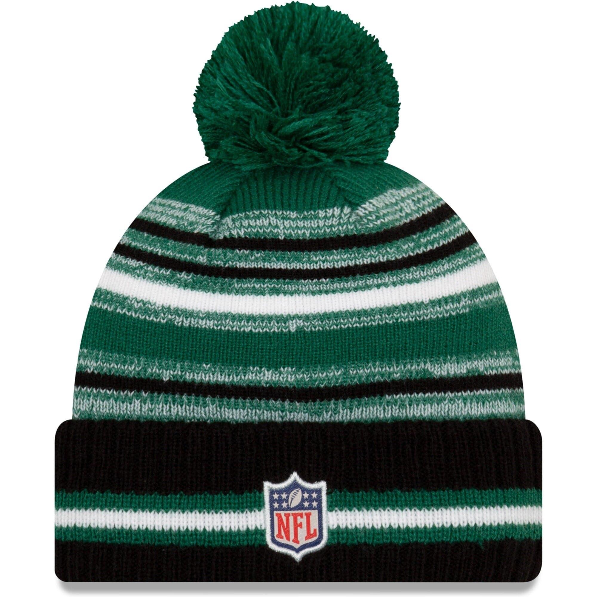 New York Jets New Era NFL 2021 Sideline Team Pom Knit Beanie - Green