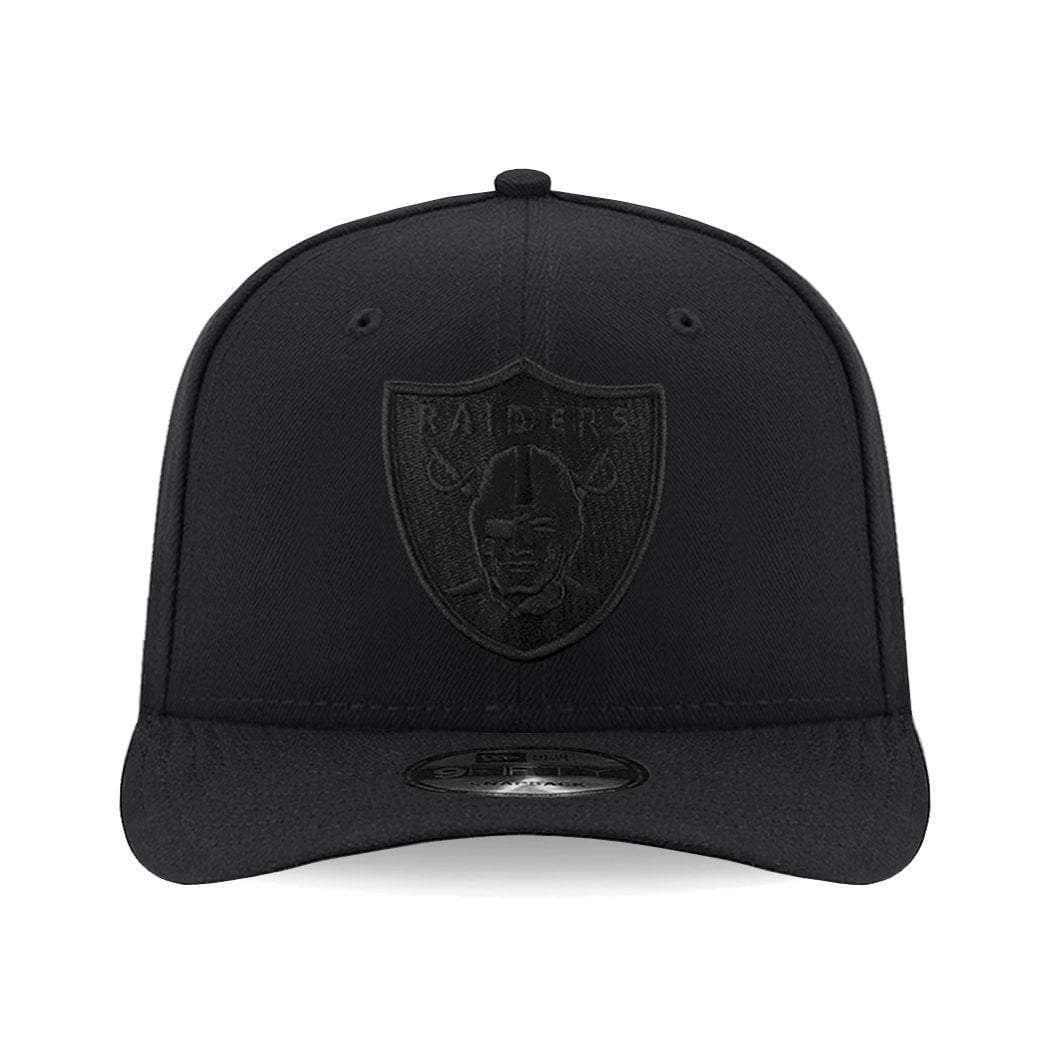 Oakland Raiders New Era NFL Pre-Curved Black On Black 9FIFTY Snapback Hat