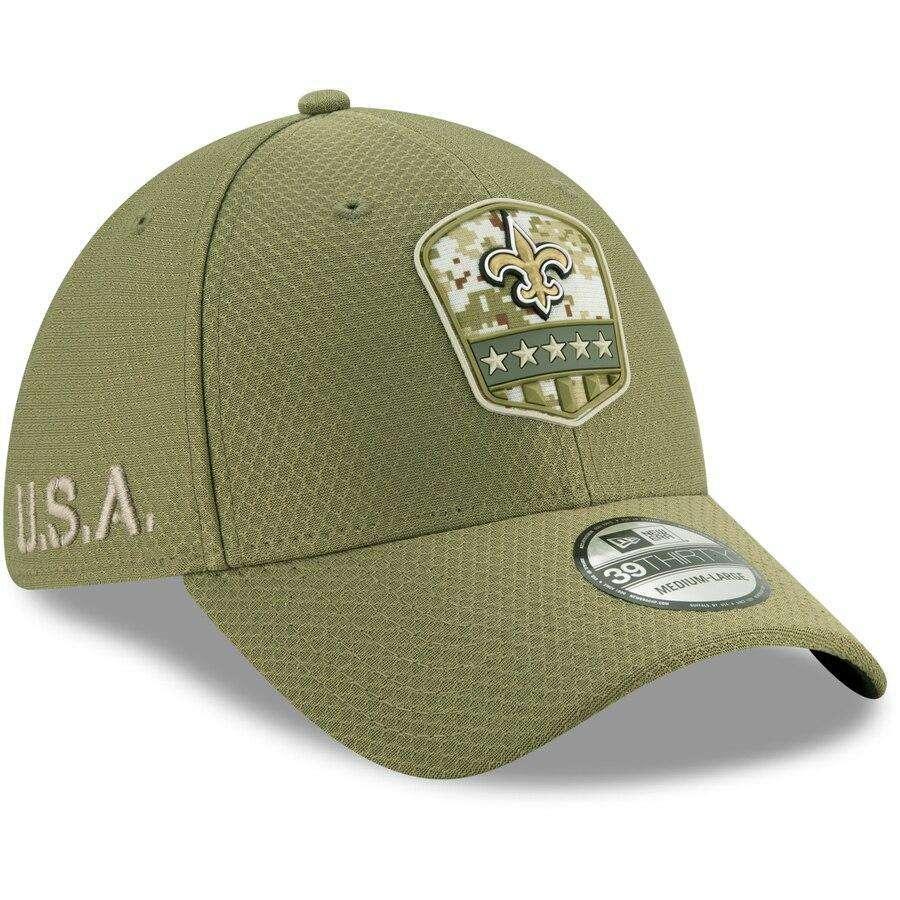 New Orleans Saints New Era NFL 2019 Salute To Service 39THIRTY Stretch-Fit Curve Hat - Army