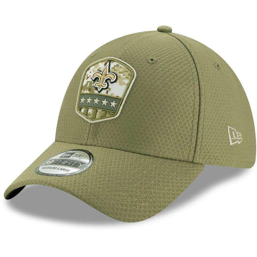 New Orleans Saints New Era NFL 2019 Salute To Service 39THIRTY Stretch-Fit Curve Hat - Army